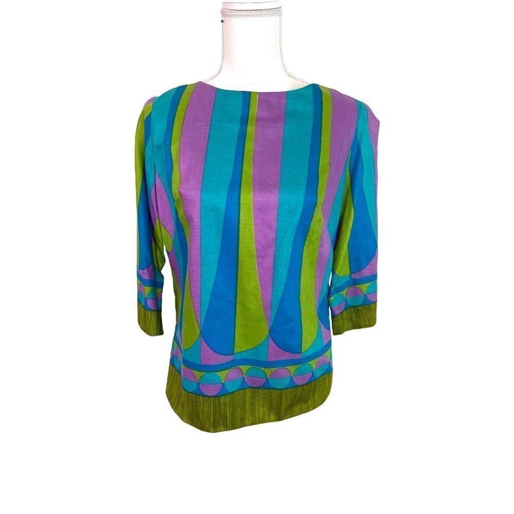 Alex Colman California Top Womens Size 12 Vintage Cotton Button Back Blue Green